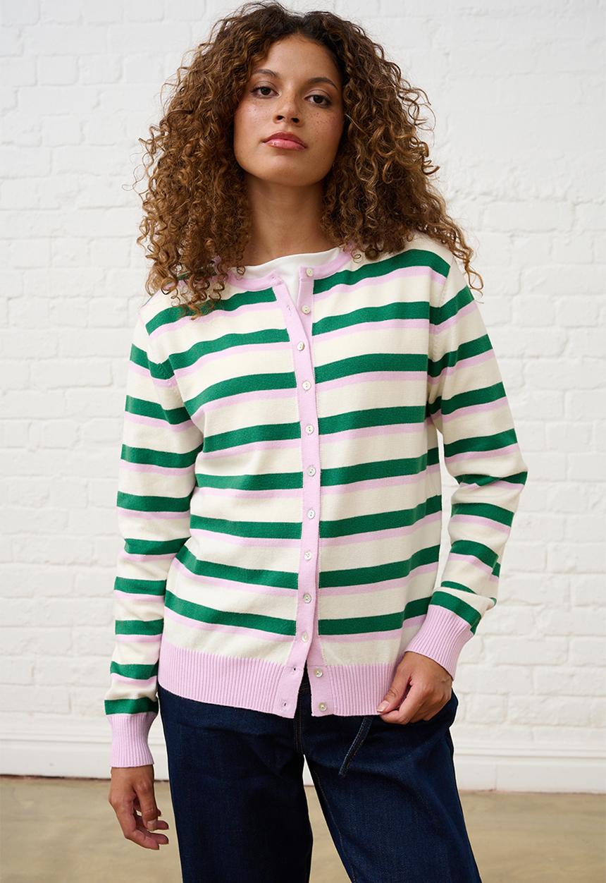 Me&B - Lightweight Cardigan in Heritage Stripe - Multi