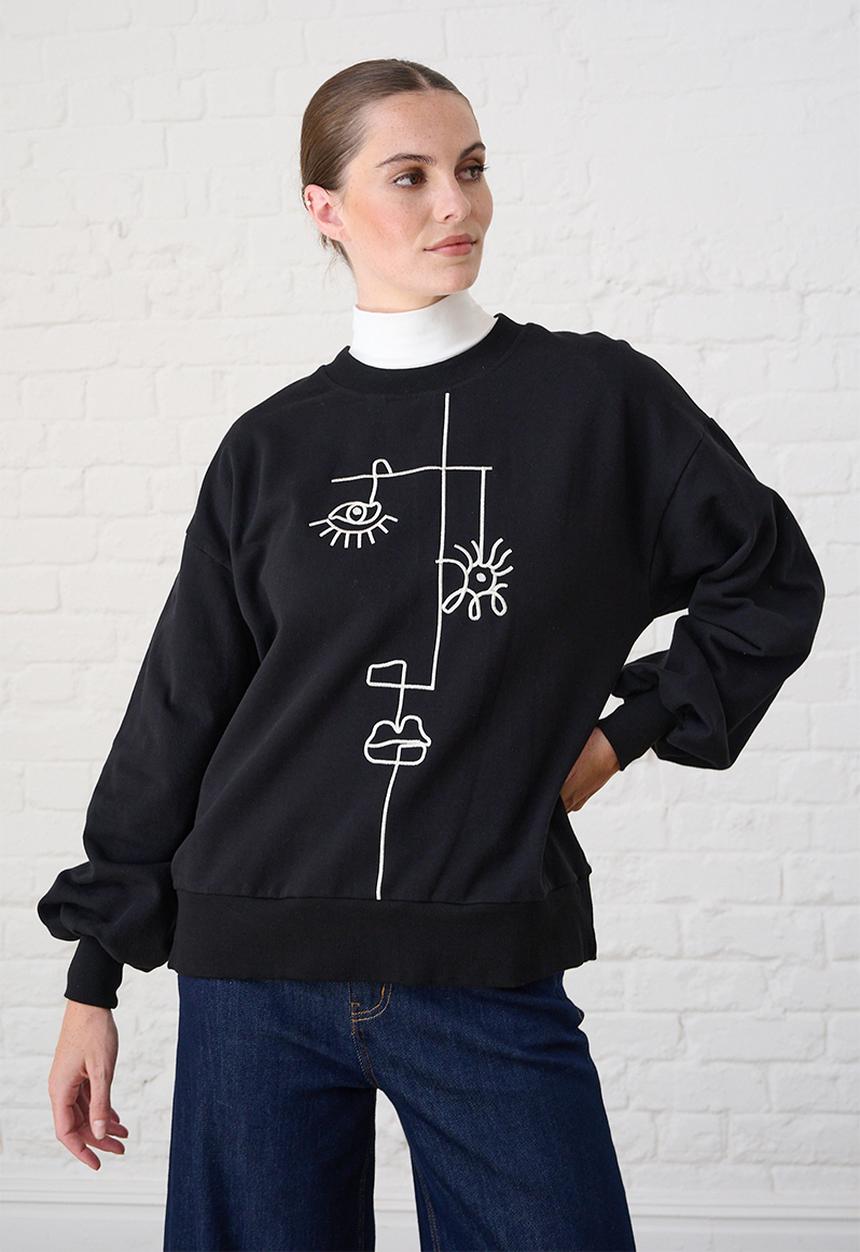 Me&B - Cornelli Face Sweat Top - Black