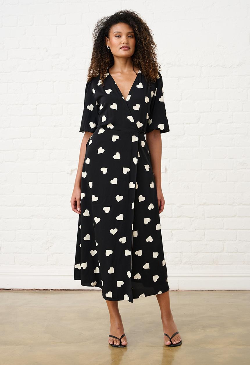 Me&B - Heart Wrap Dress - Black/White
