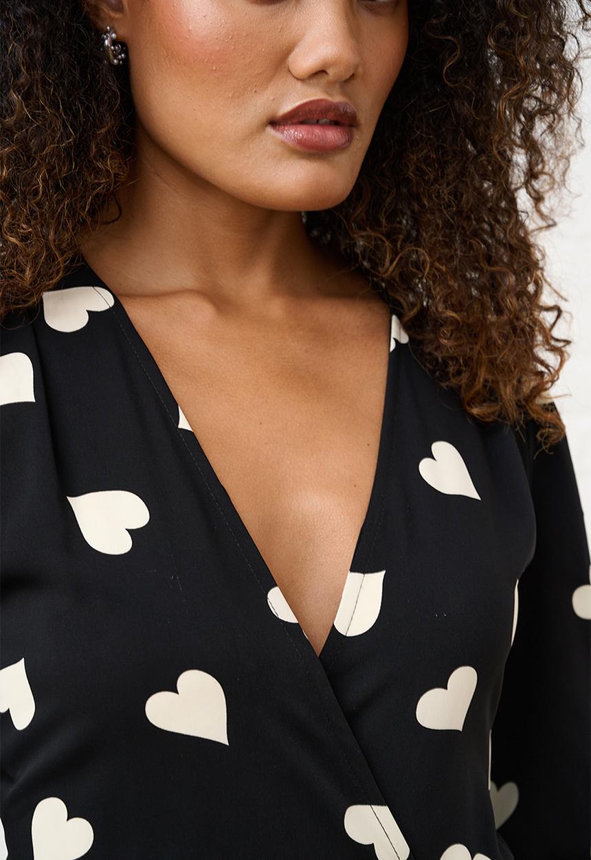 Me&B - Heart Wrap Dress - Black/White