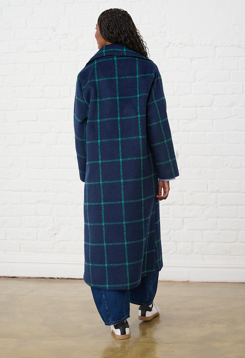 Me&B - Melton Coat Grid- Ink/Green