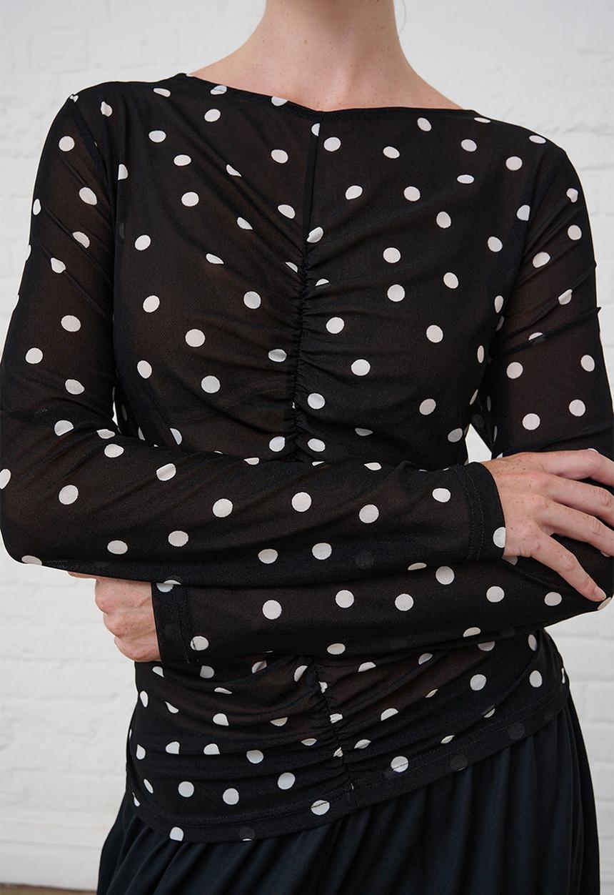 Me&B - Ruched Front Mesh Top - Black
