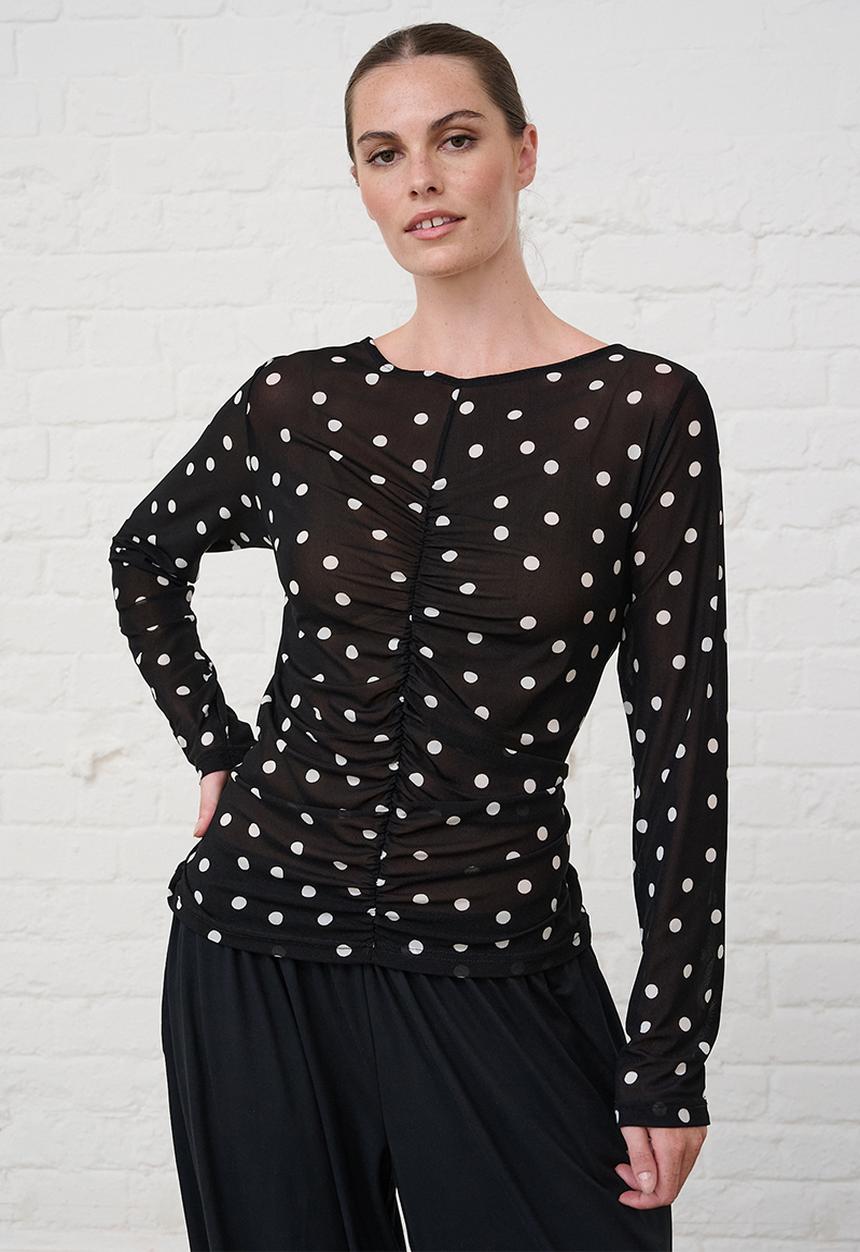 Me&B - Ruched Front Mesh Top - Black