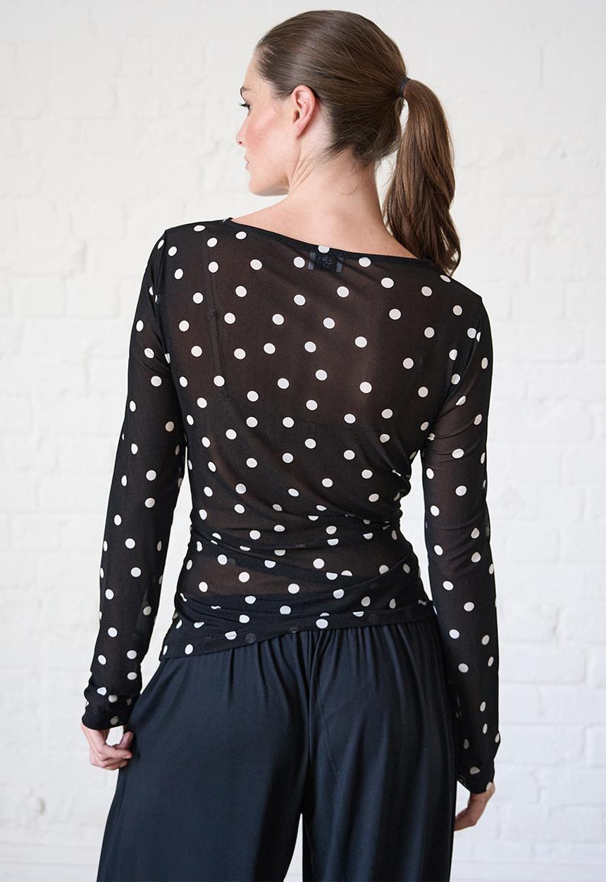Me&B - Ruched Front Mesh Top - Black