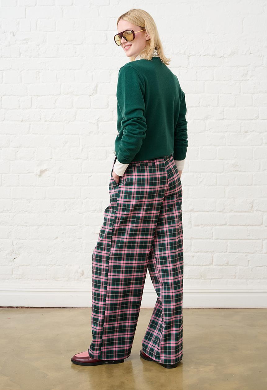 Me&B - Check Straight Leg Trousers - Pink/Green