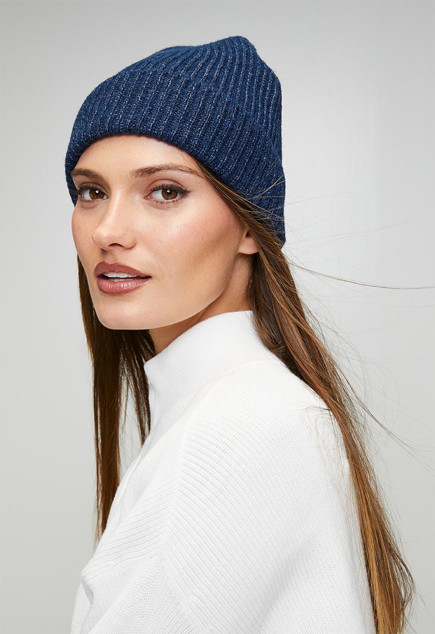 Tessa Design - Camille Ribbed Turn Up Beanie - Navy
