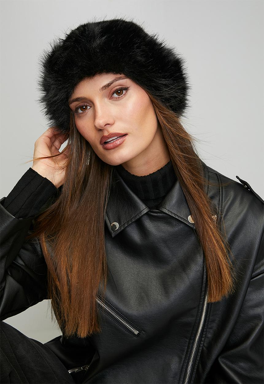 Tessa Design - Brynn Faux Fur Brim Hat - Black