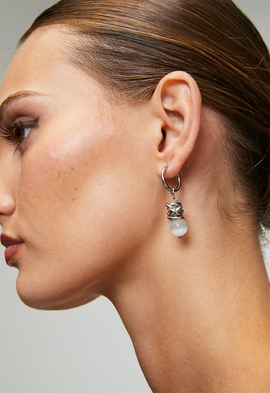 Tessa Design - Dior Stacked Bead Hoop Earrings - Silver