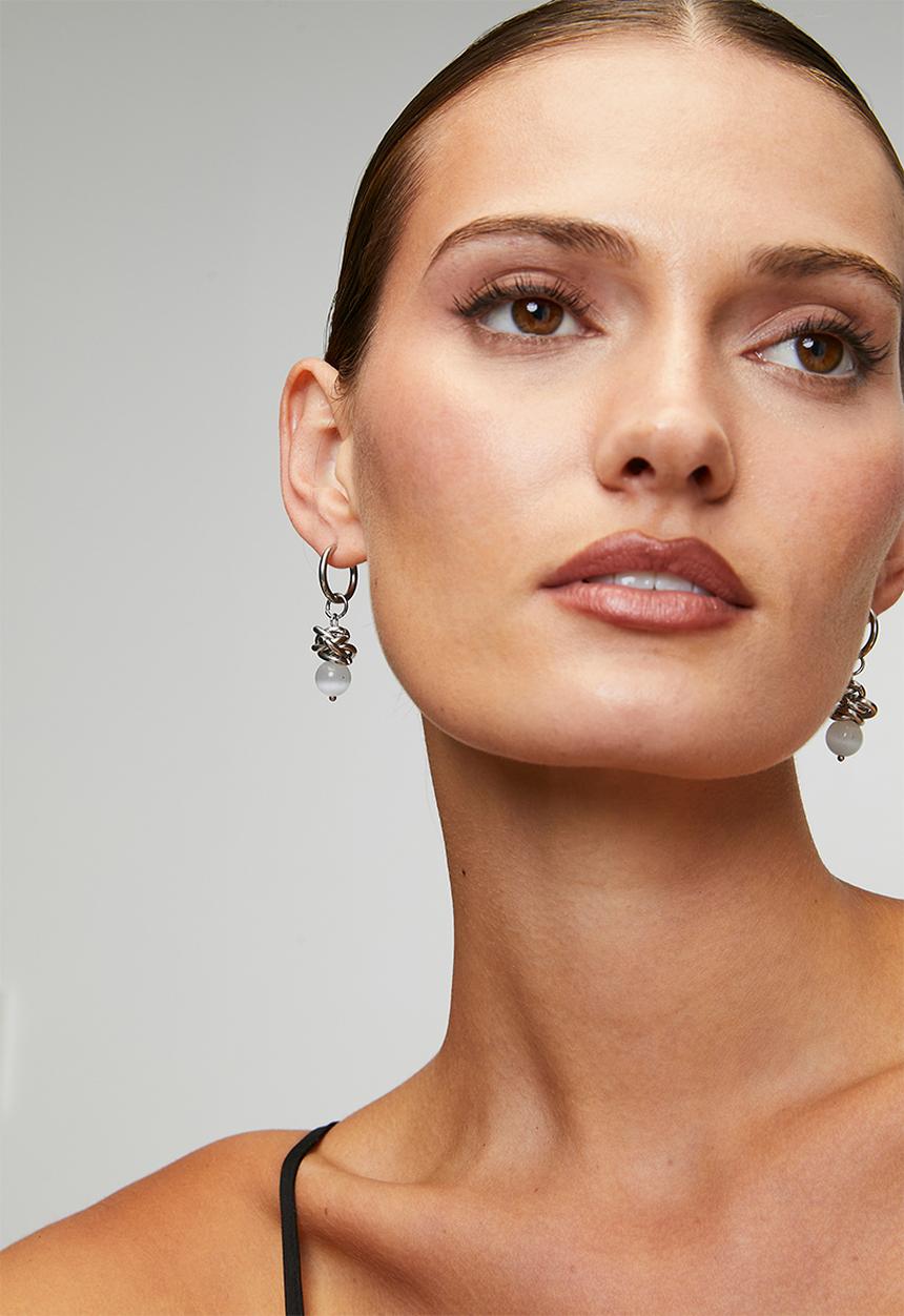 Tessa Design - Dior Stacked Bead Hoop Earrings - Silver