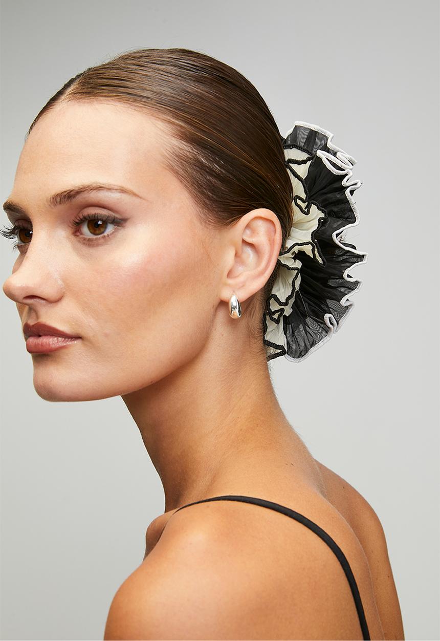 Tessa Design - Cove Pleated Chiffon Scrunchie Pack - Cream & Black