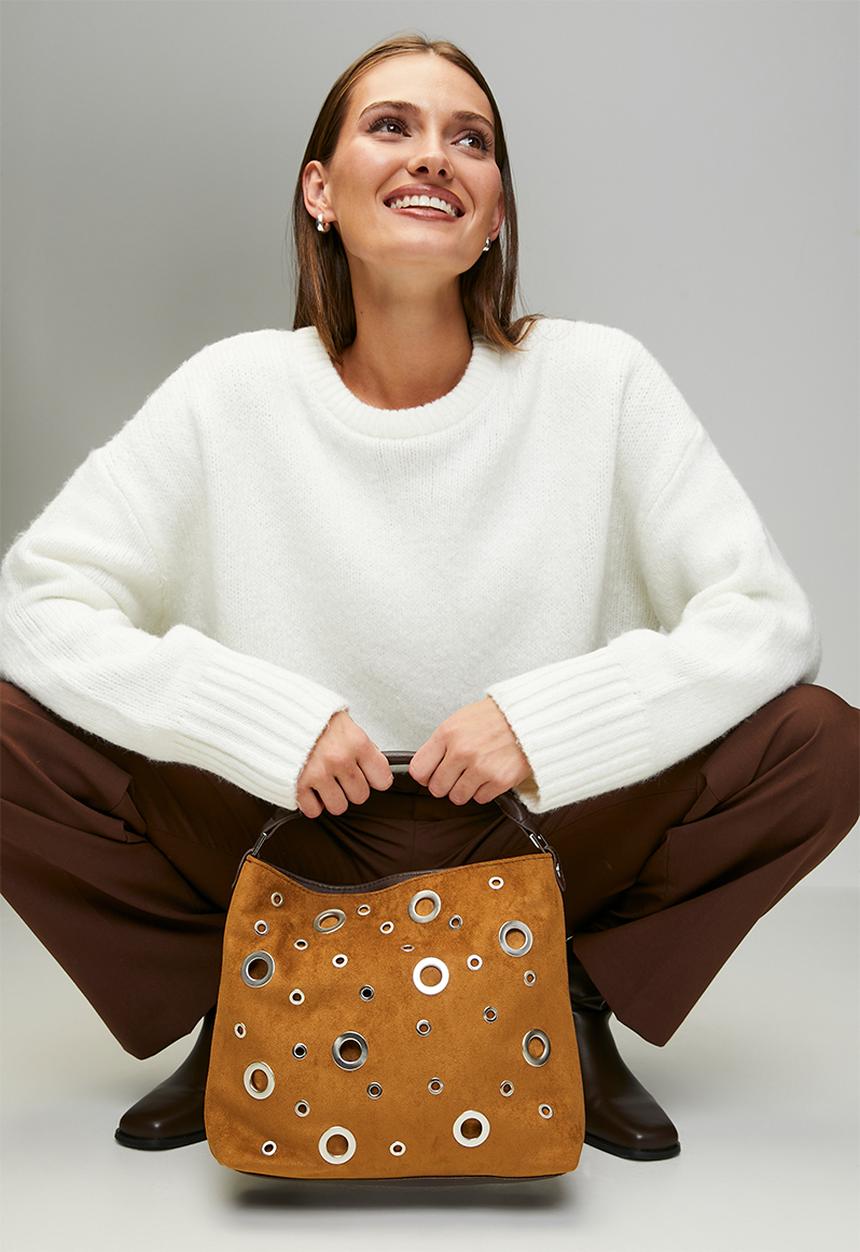 Tessa Design - Amoura Eyelet Slouch Shoulder Bag - Tan