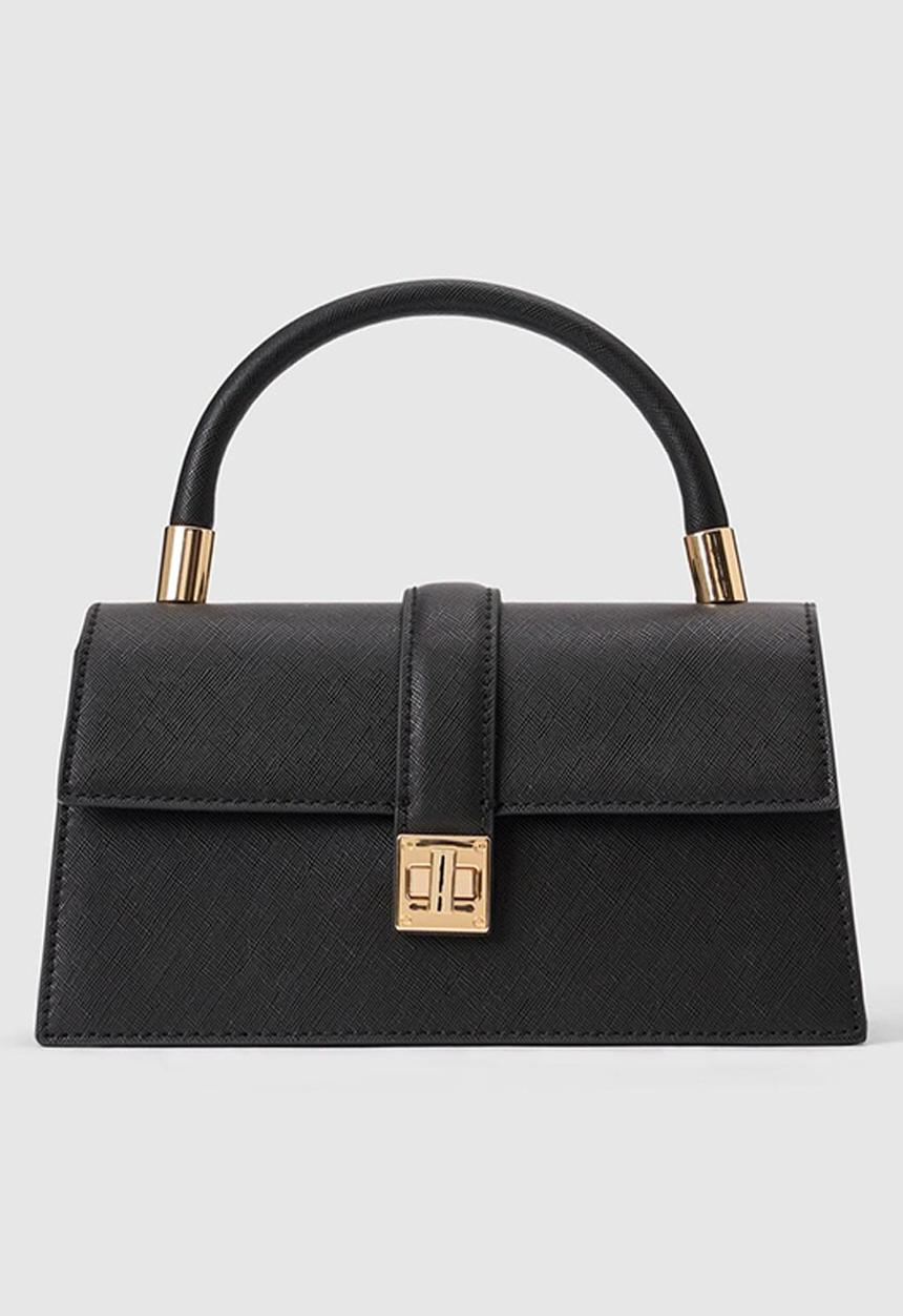Forever New - Vanessa lock detail top handle bag in black saffiano