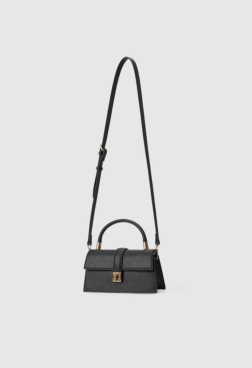Forever New - Vanessa lock detail top handle bag in black saffiano