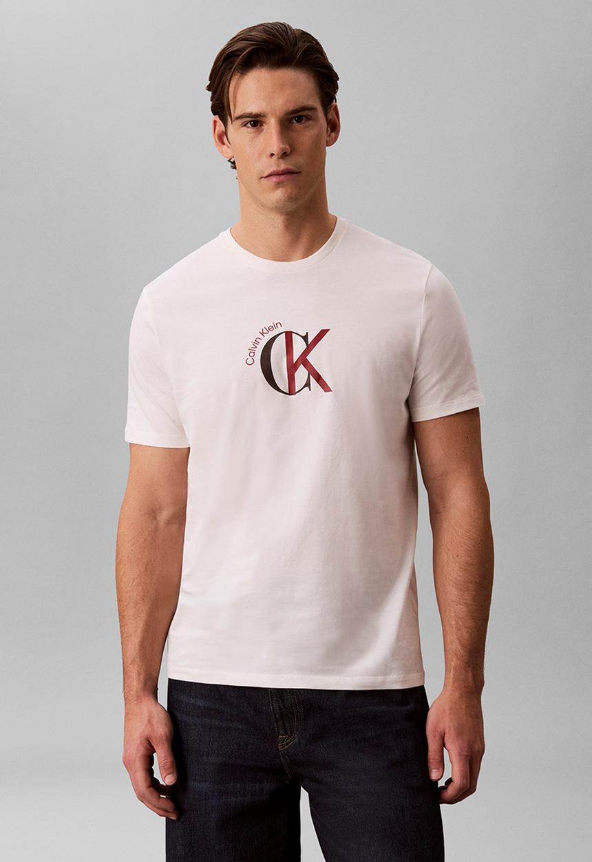 Calvin Klein - Ss 30S Whsl Ckj 2Tone Ck Graphic Tee - White Greige
