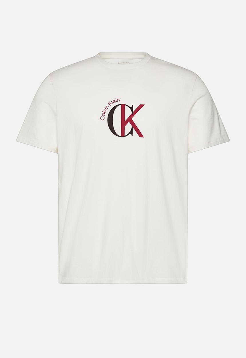 Calvin Klein - Ss 30S Whsl Ckj 2Tone Ck Graphic Tee - White Greige