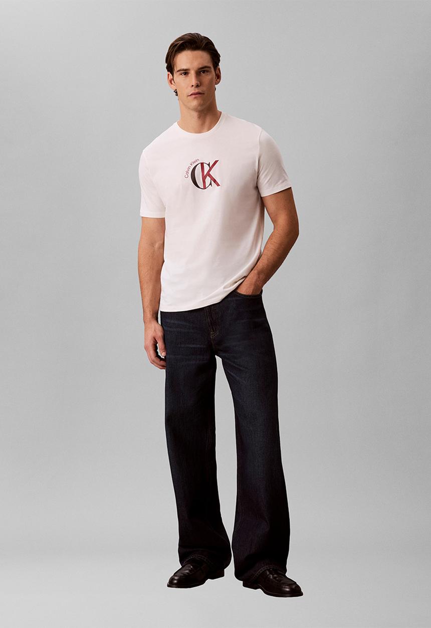 Calvin Klein - Ss 30S Whsl Ckj 2Tone Ck Graphic Tee - White Greige
