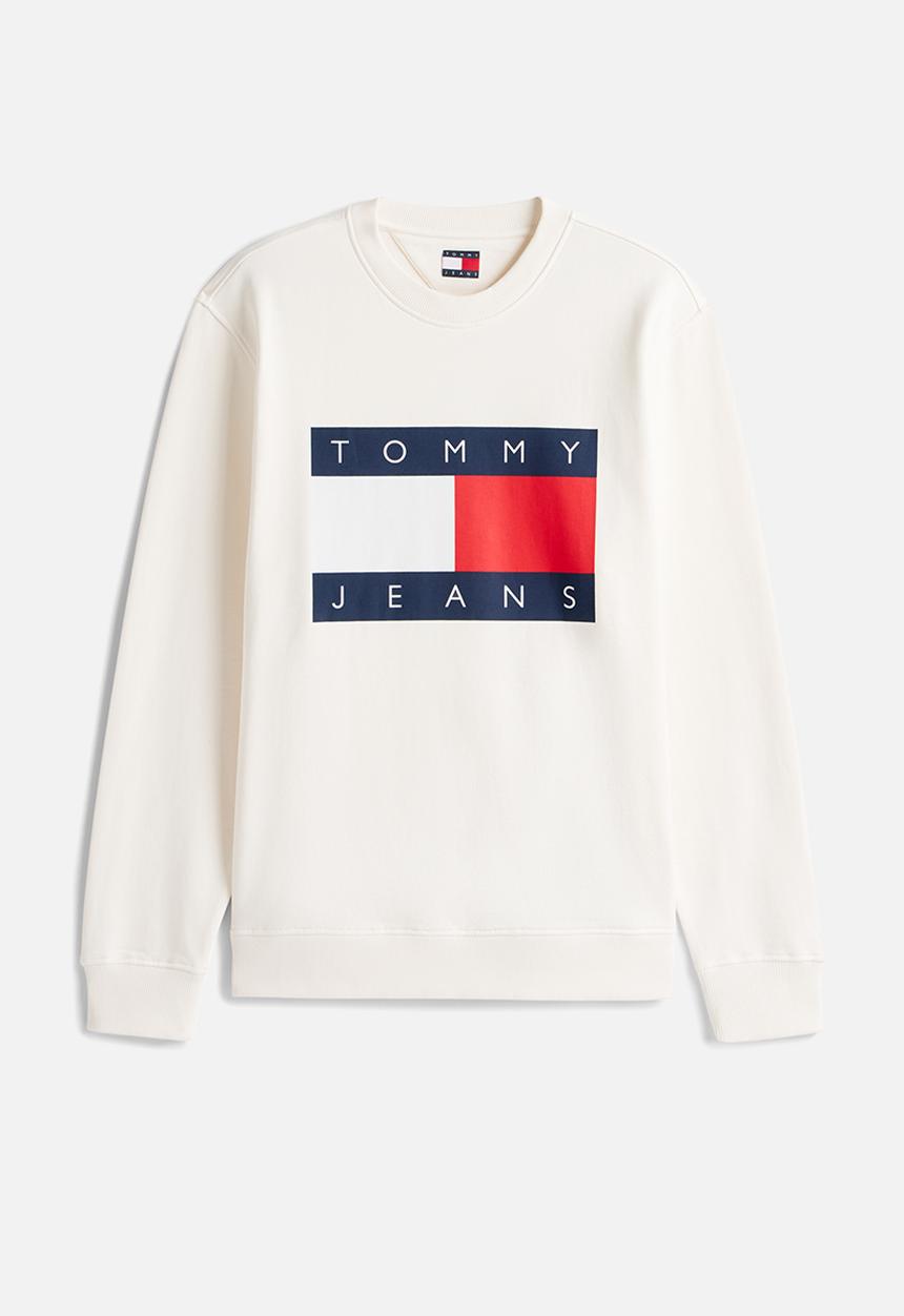 Tommy Hilfiger - TJ  Tonal Flag Crewneck Sweatshirt - Ancient White