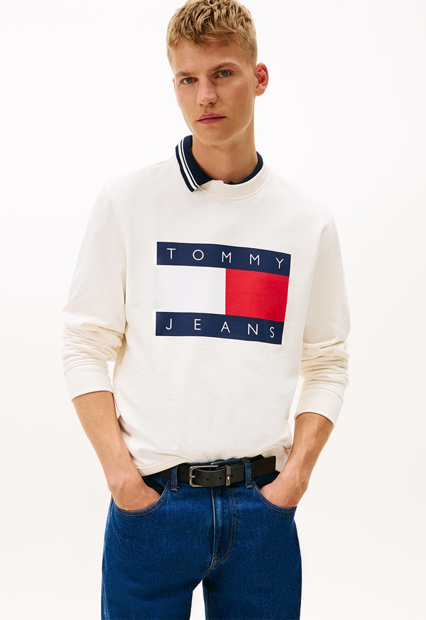 Tommy Hilfiger - TJ  Tonal Flag Crewneck Sweatshirt - Ancient White