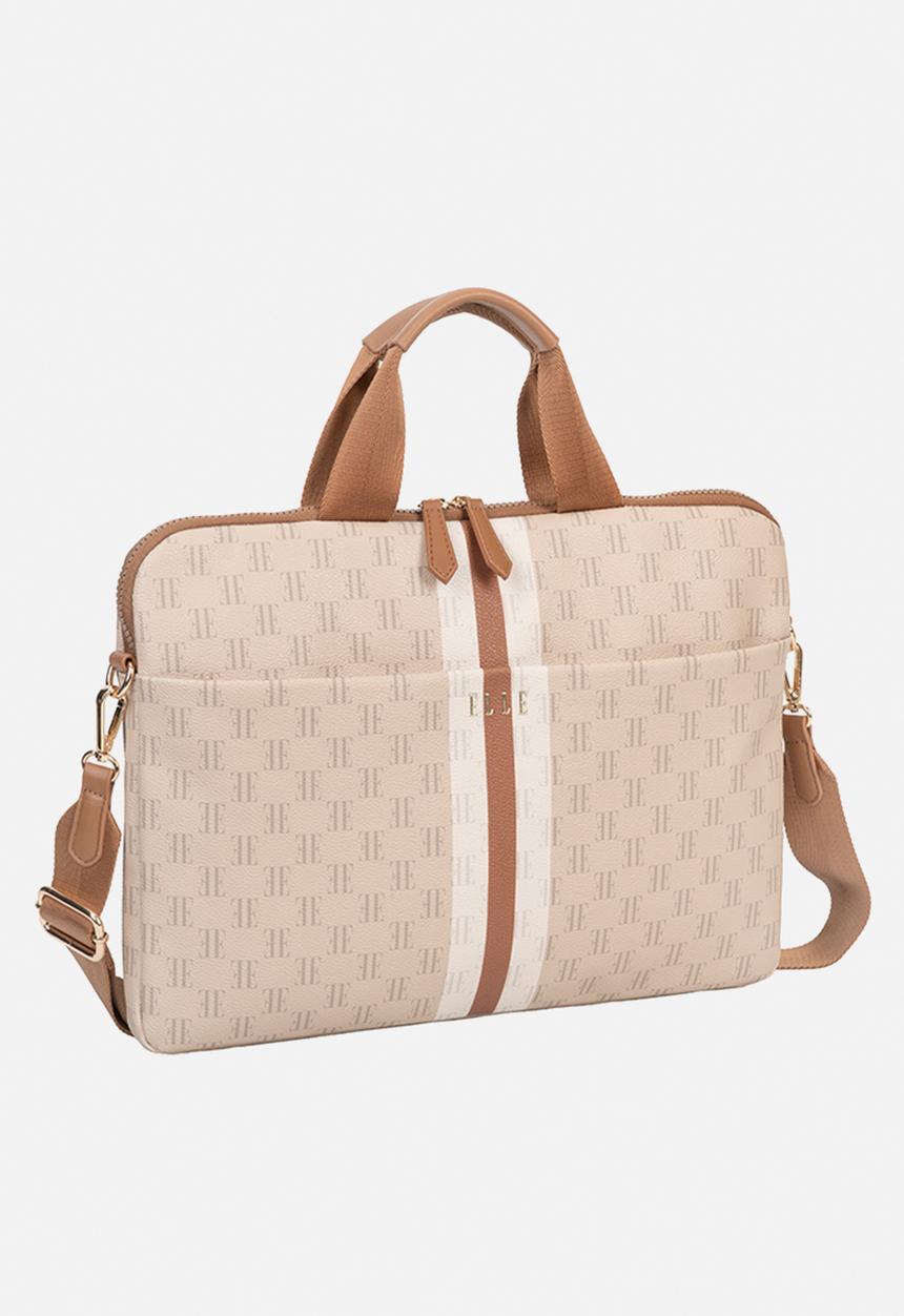 Elle - Monogram Slimline Laptop Bag - Beige
