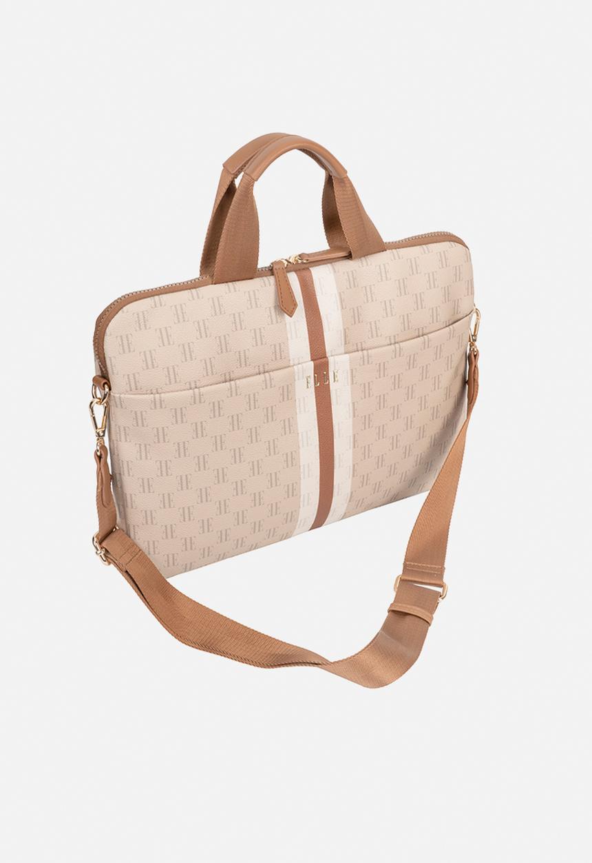 Elle - Monogram Slimline Laptop Bag - Beige