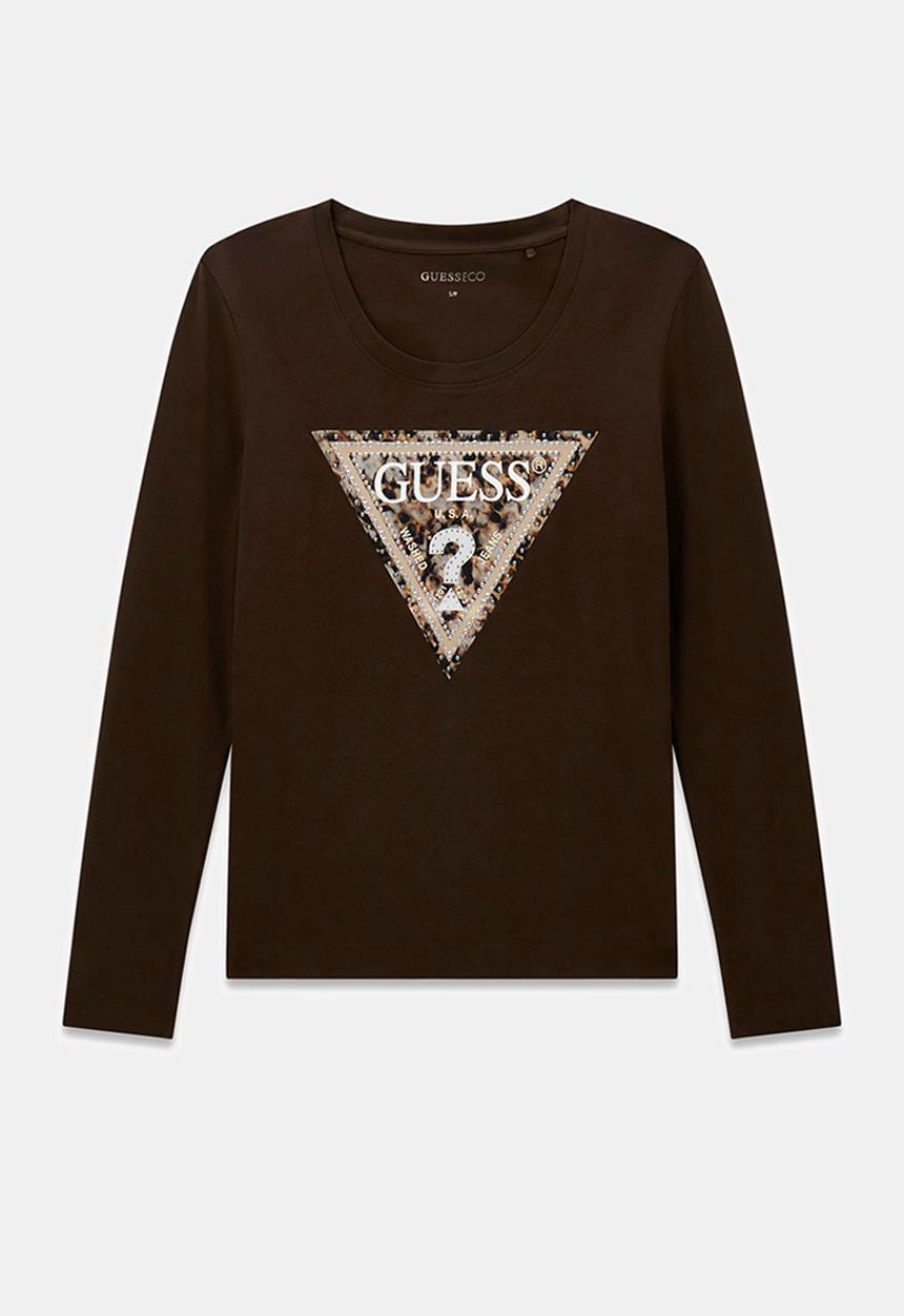 GUESS - Ls Cn Leo Triangle Tee - Dark Coffee