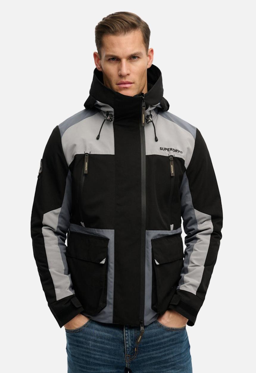 Superdry. - Hood colour block windbreaker - black