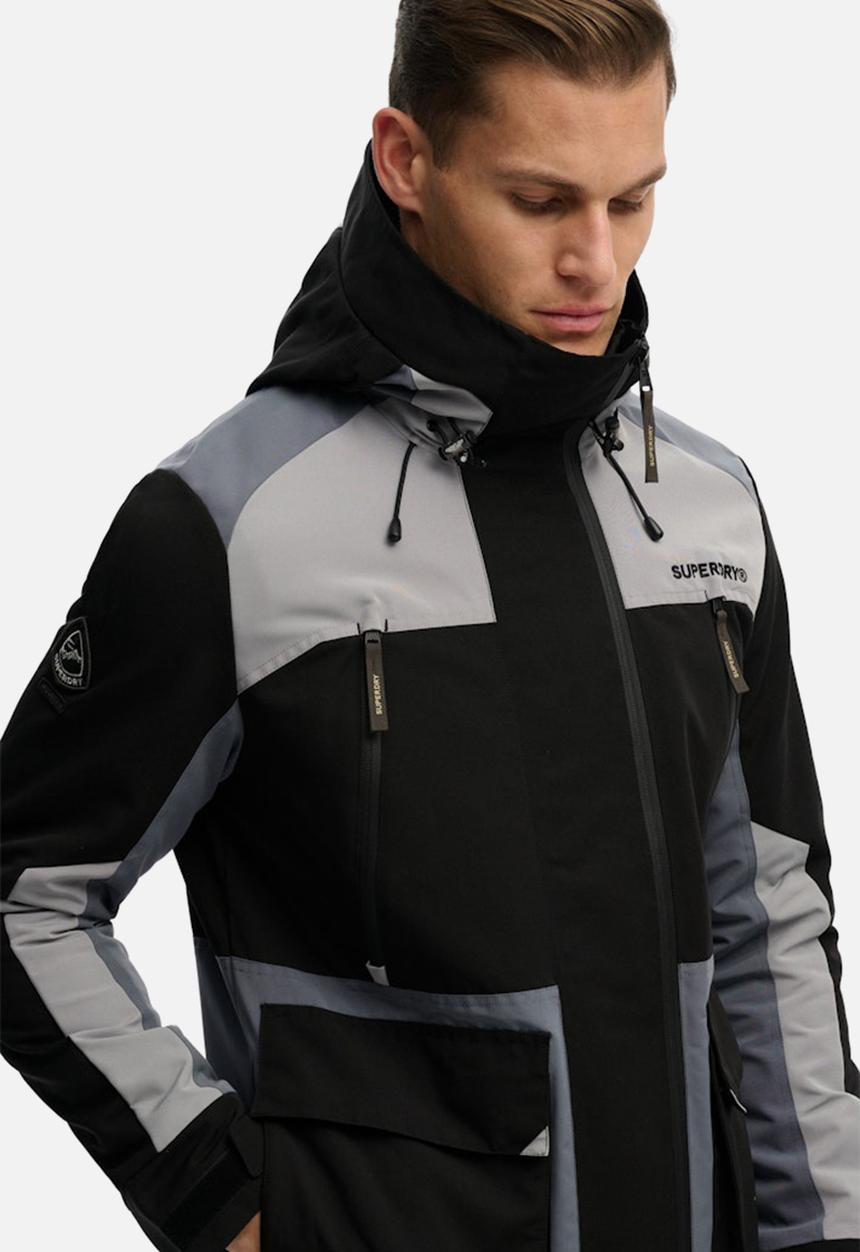 Superdry. - Hood colour block windbreaker - black