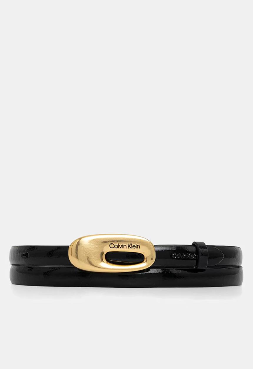 Calvin Klein - Oval buckle shiny strap 15mm - black/ tumbled deep gold