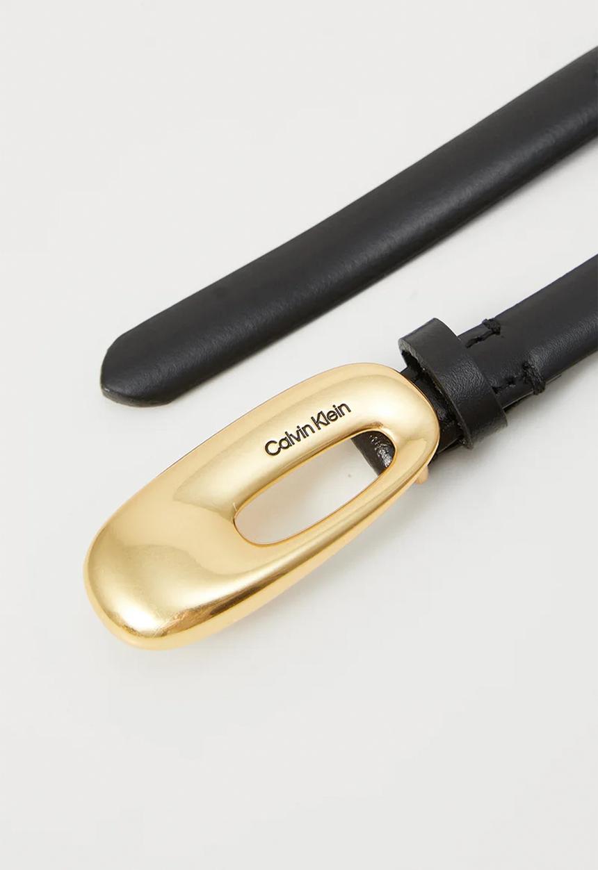 Calvin Klein - Oval buckle shiny strap 15mm - black/ tumbled deep gold