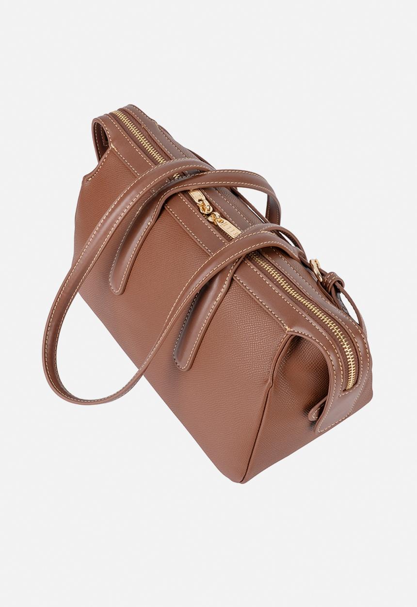 Elle - Belt Buckle Boston Bag - Brown