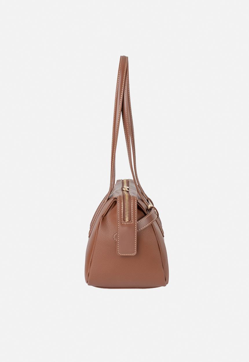 Elle - Belt Buckle Boston Bag - Brown
