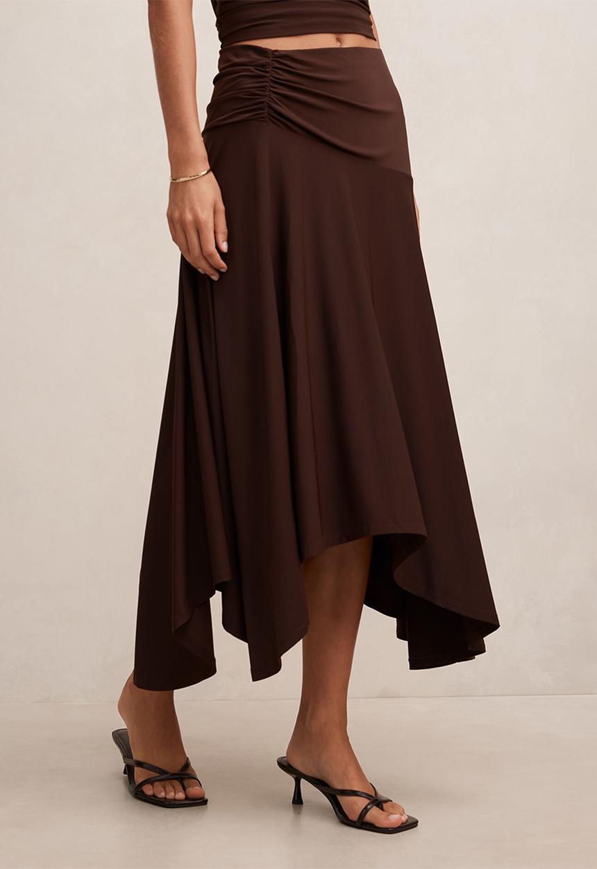 Forever New - Ariel Godet Hanky Hem Skirt In Bitter Co-Ord - Chocolate