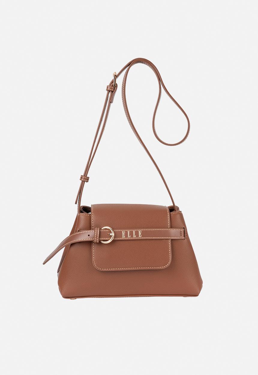 Elle - Belt Buckle Flapover Sling - Brown