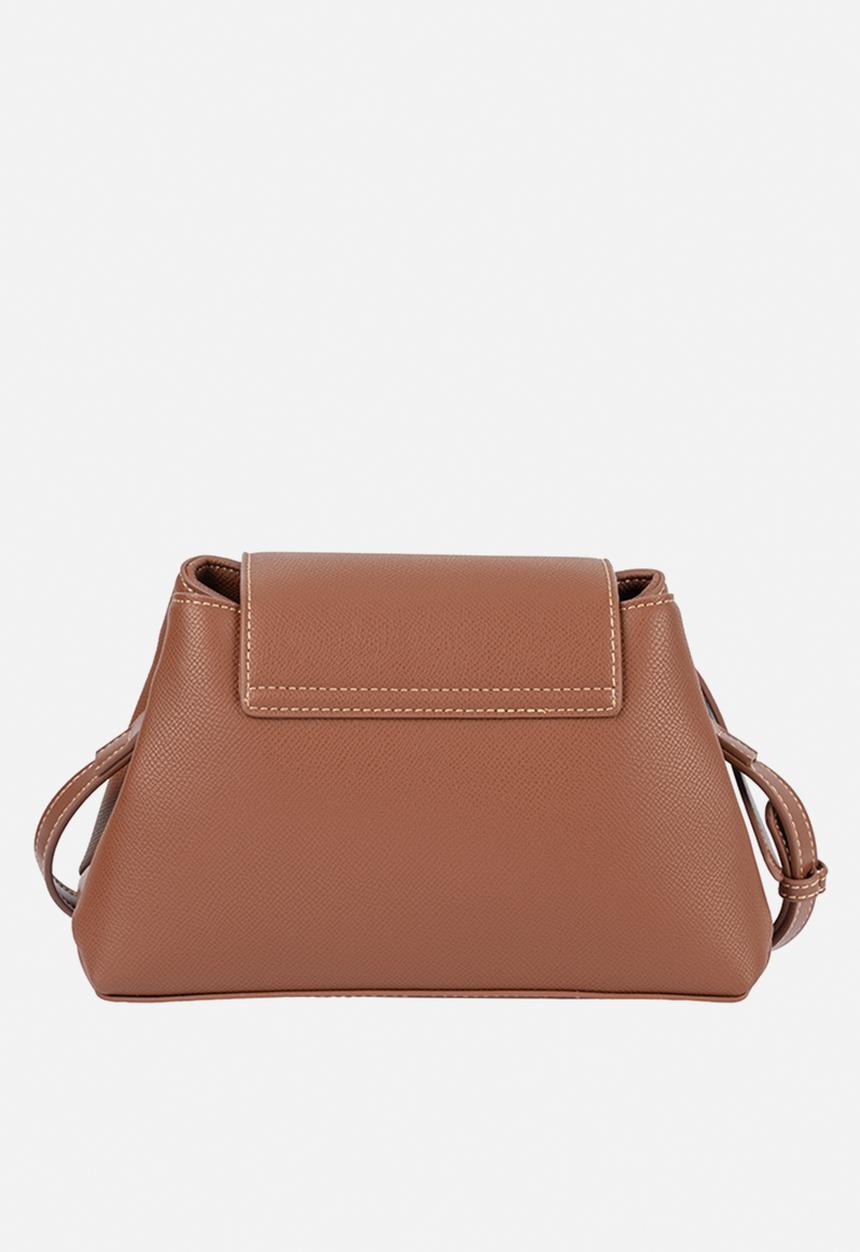 Elle - Belt Buckle Flapover Sling - Brown