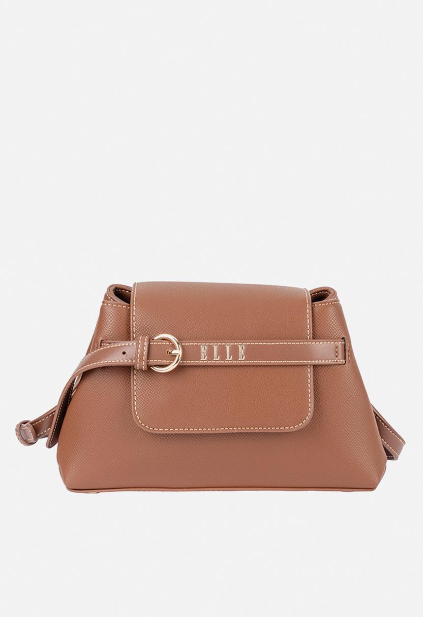 Elle - Belt Buckle Flapover Sling - Brown