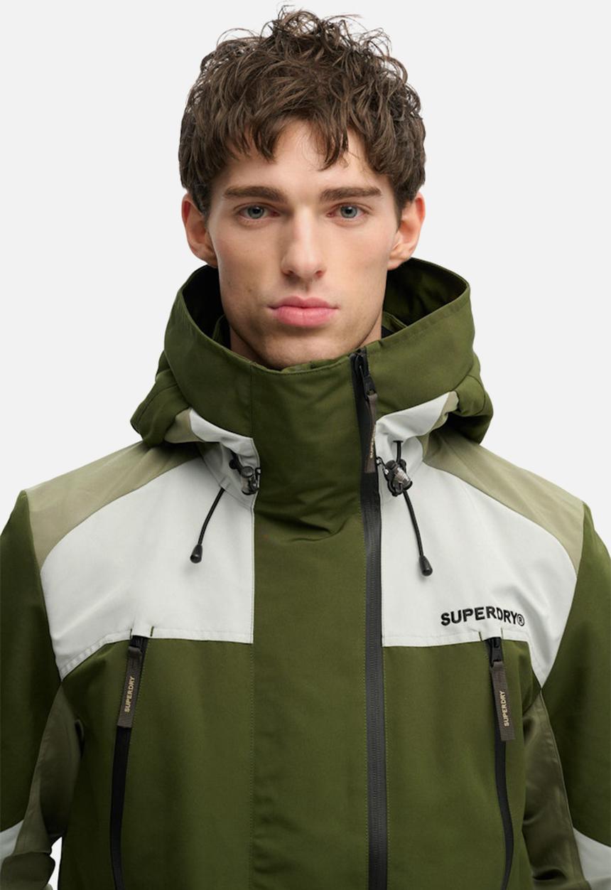 Superdry. - HOOD COLOUR BLOCK WINDBREAKER  - Rifle Green