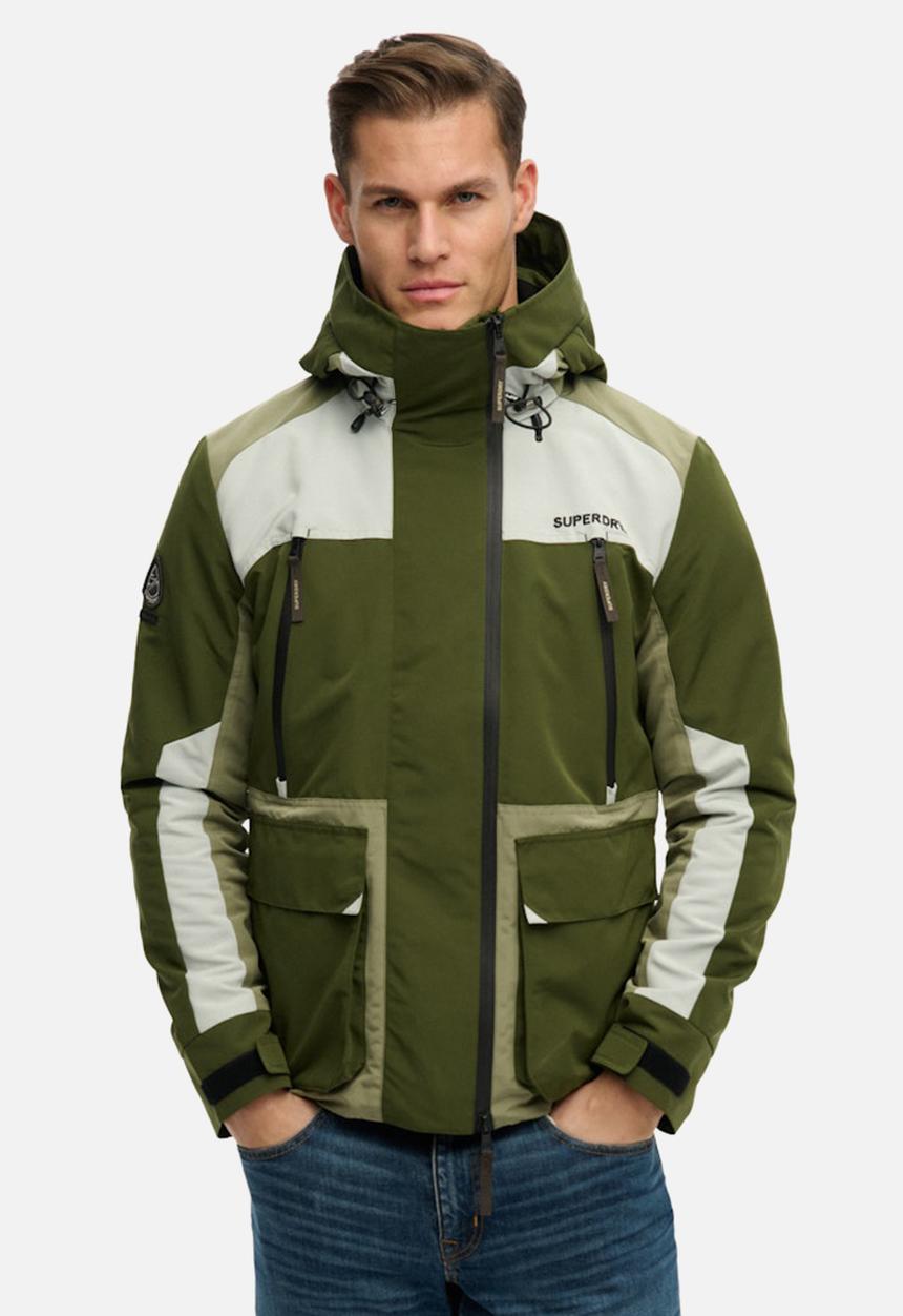 Superdry. - HOOD COLOUR BLOCK WINDBREAKER  - Rifle Green