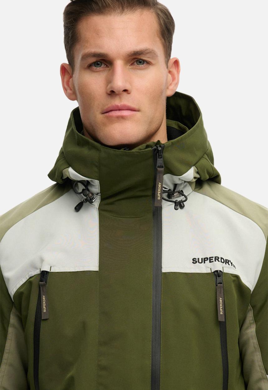 Superdry. - HOOD COLOUR BLOCK WINDBREAKER  - Rifle Green