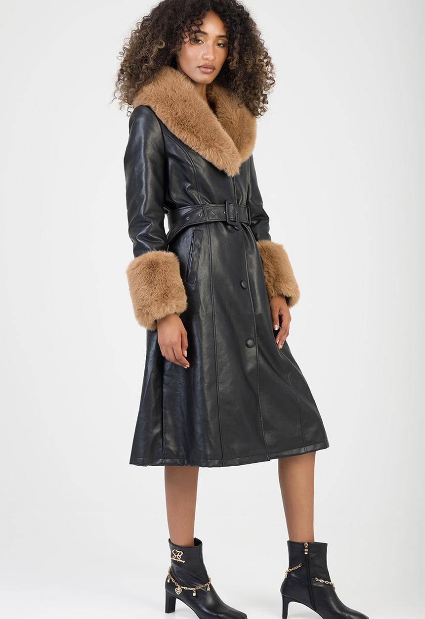 SISSY BOY - Deal Breaker Faux Fur-Trimmed Coat - Black/Brown
