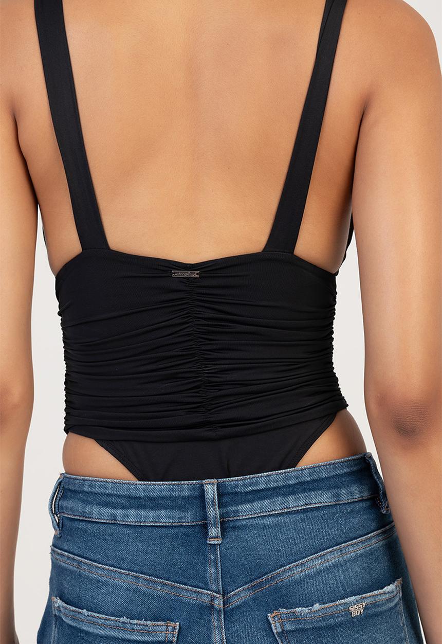SISSY BOY - High Cut Bodysuit With Ruched - Black