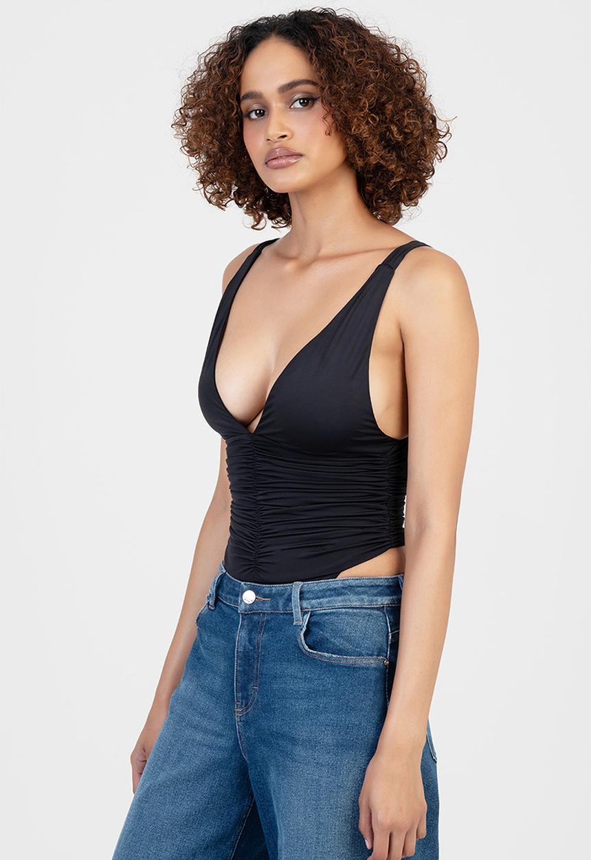 SISSY BOY - High Cut Bodysuit With Ruched - Black