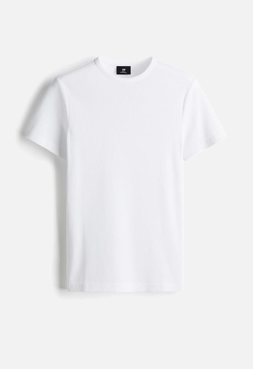 H&M - Slim fit ribbed t-shirt - white