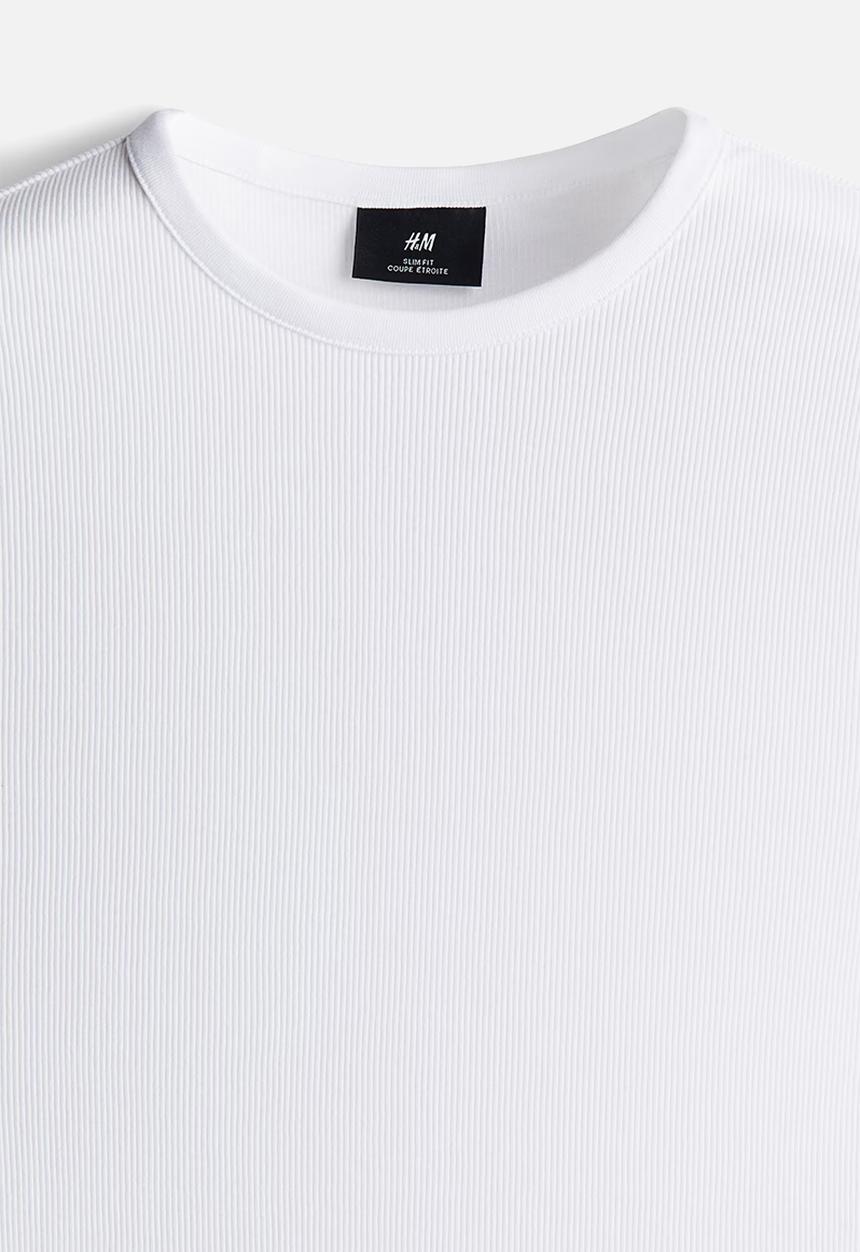 H&M - Slim fit ribbed t-shirt - white