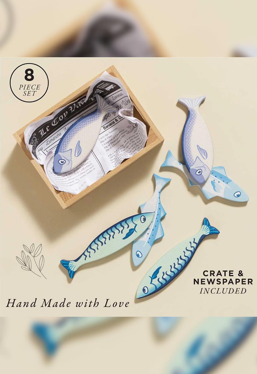 Le Toy Van - 8 Pcs Wooden Fish Food Crate - multi