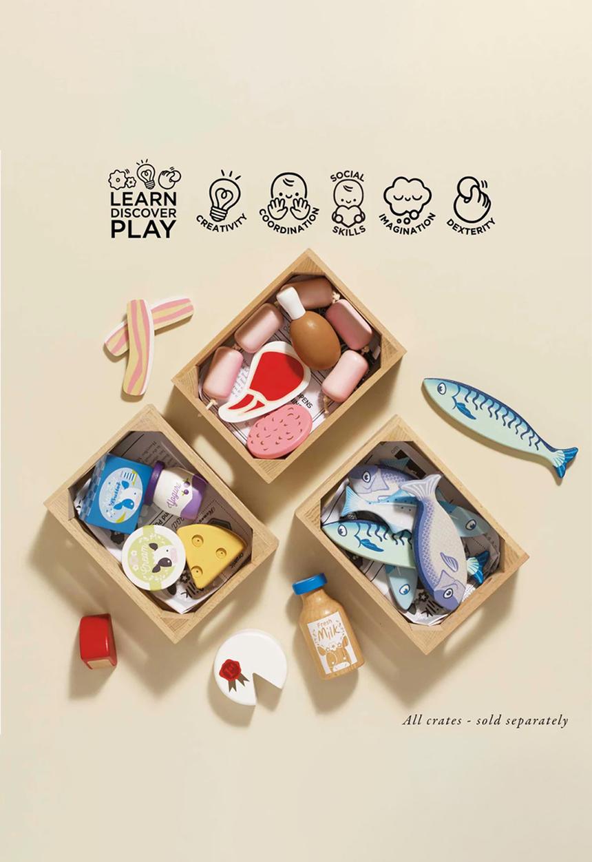 Le Toy Van - 8 Pcs Wooden Fish Food Crate - multi
