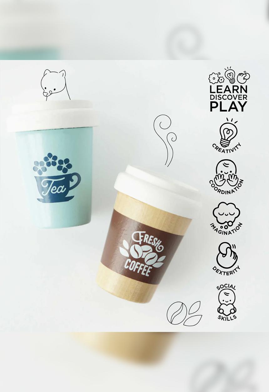 Le Toy Van - 2 Pcs Wooden Tea & Coffee Re-Useable Eco Cups - multi