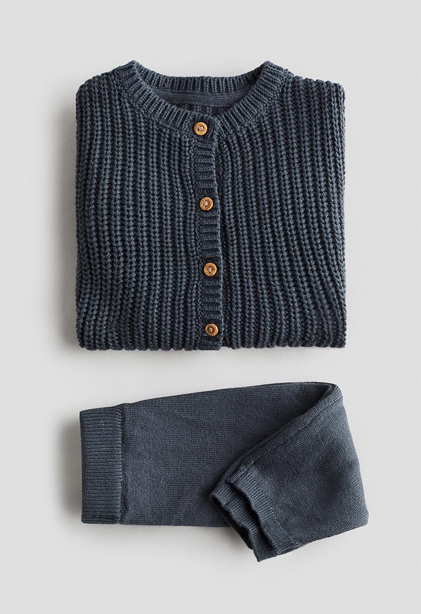 H&M - 2-piece cotton-knit set - steel blue