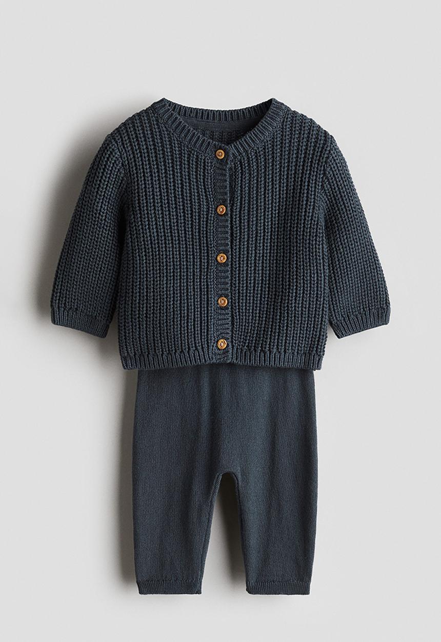 H&M - 2-piece cotton-knit set - steel blue