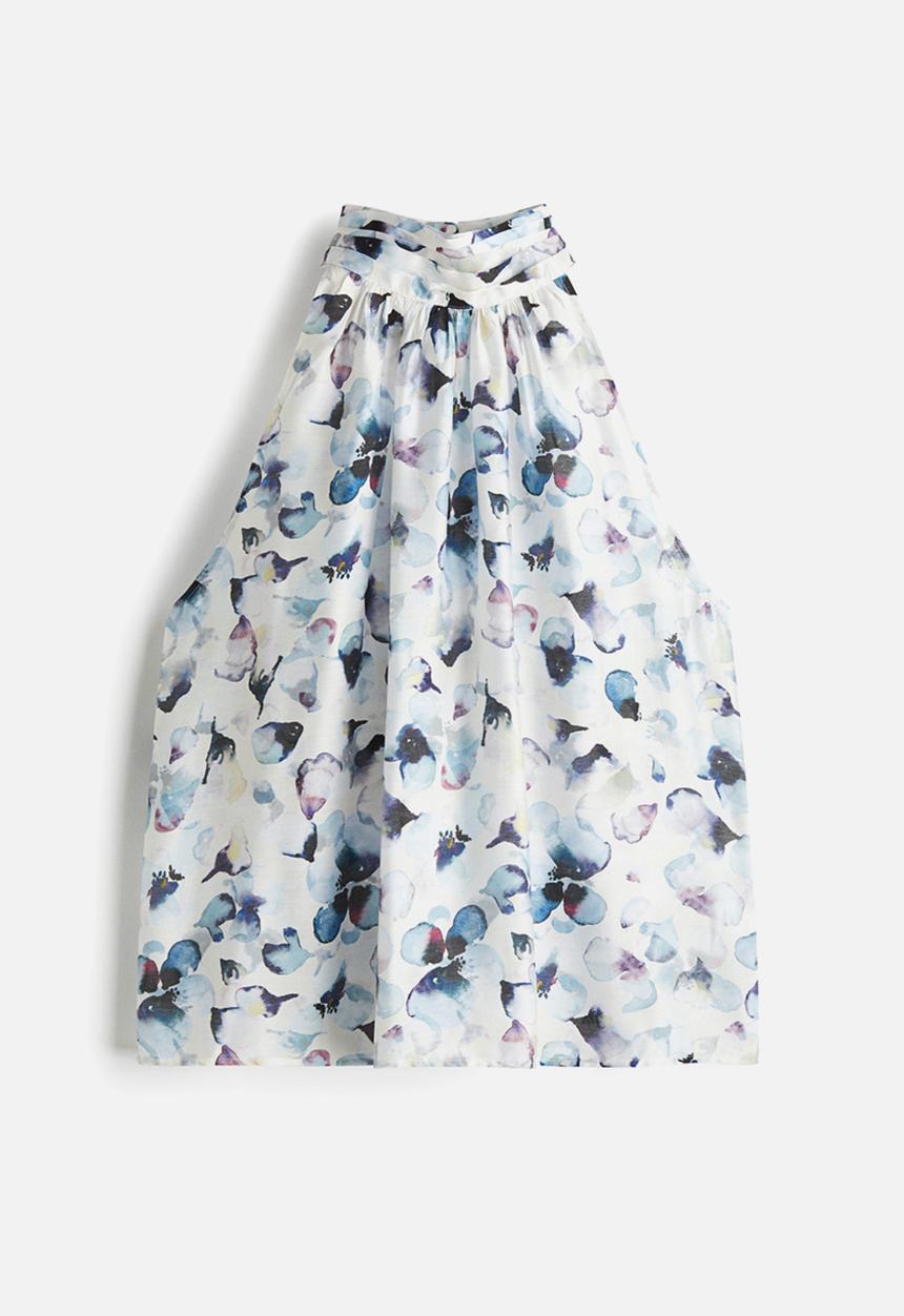 H&M - Draped-collar top - white/blue floral