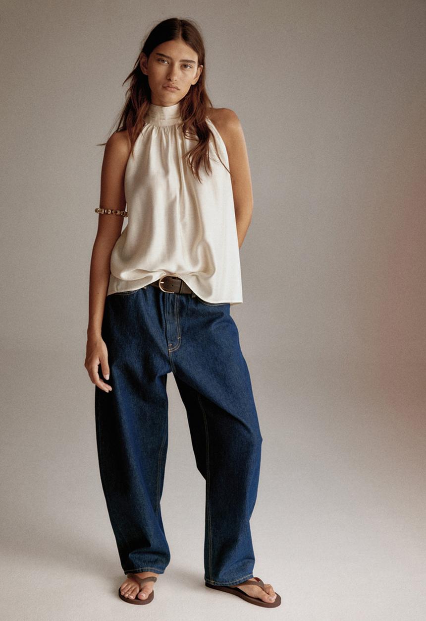 H&M - Draped-collar top - cream